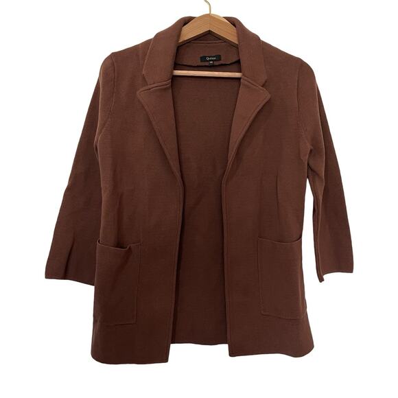 Quince Open Front Organic Cotton Knit Blazer Size XS Brown Minimalist Capsule - Picture 1 of 5